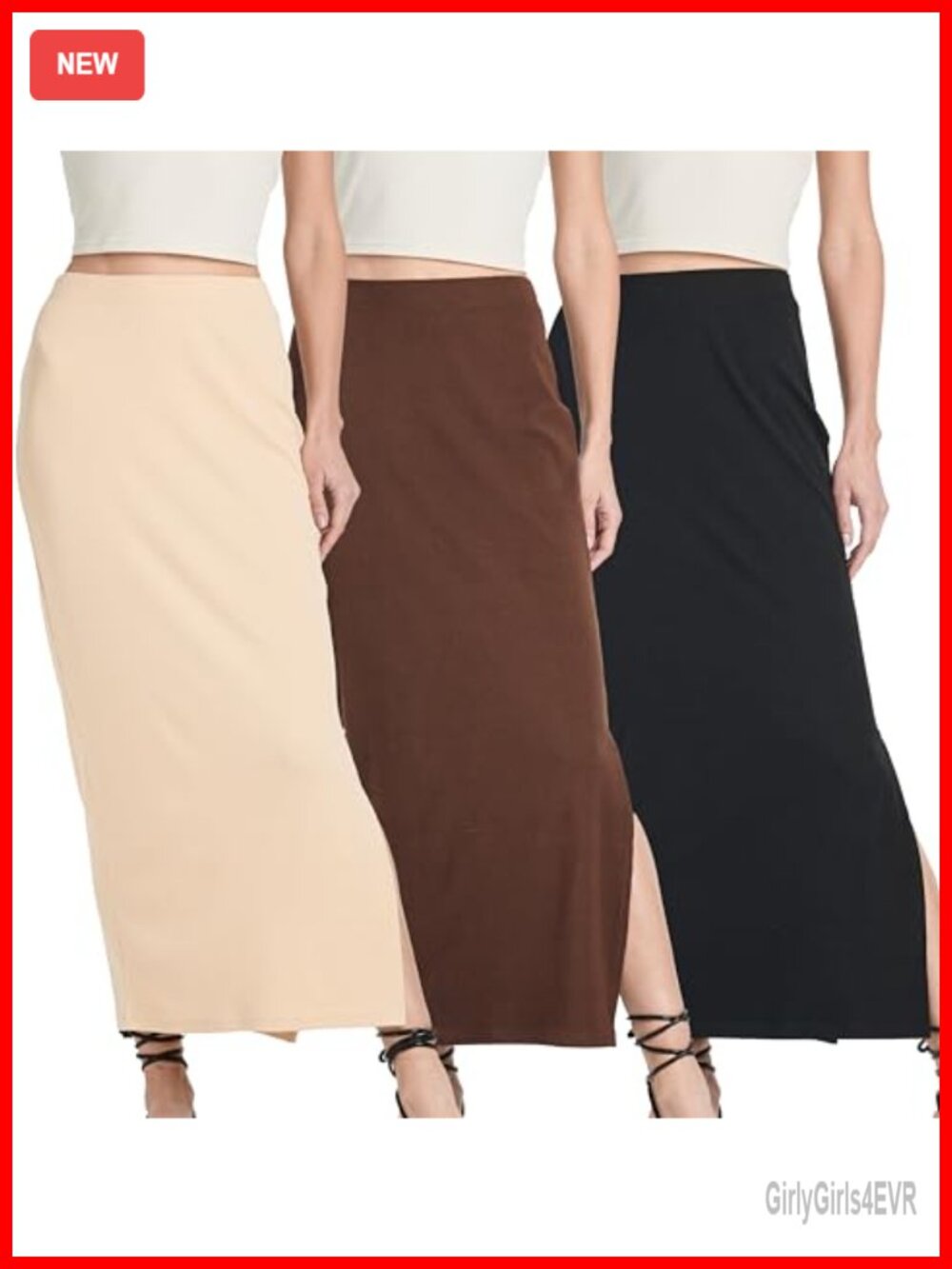 Ribbed Maxi Skirt Set: High Waisted Pencil w/ Side Slit 3 Pack